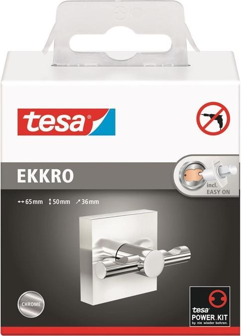 Produktbild tesa EKKRO Handtuchhaken, verchromter Edelstahl - Bad-Haken zur Wandbefestigung ohne Bohren