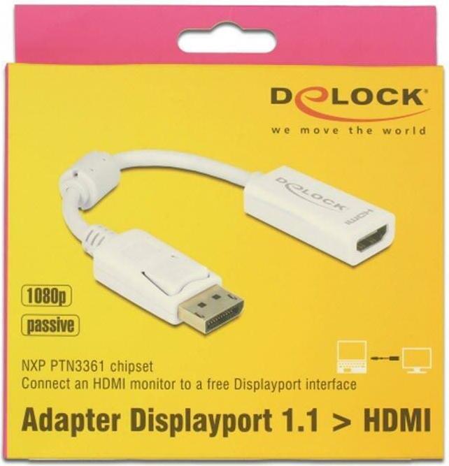Immagine prodotto Delock Adattatore per monitor da DP a HDMI-Bu bianco (HDMI, 16 cm)