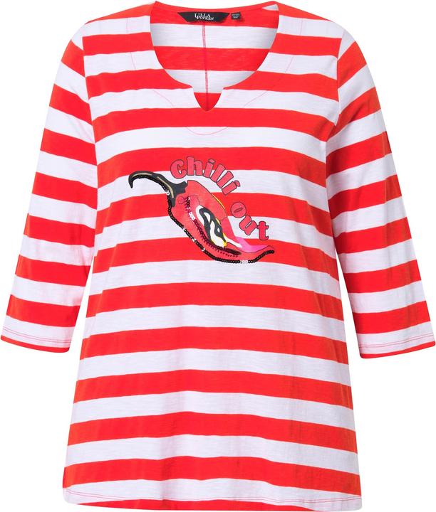 Immagine prodotto Ulla Popken Maglia classica a righe con peperoncino, scollo a V e maniche a 3/4 (46, 48)