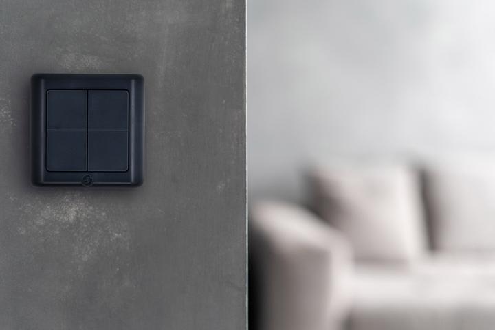Actual product image Shelly BLU Wall Switch 4 ZB DK - Charcoal Gray