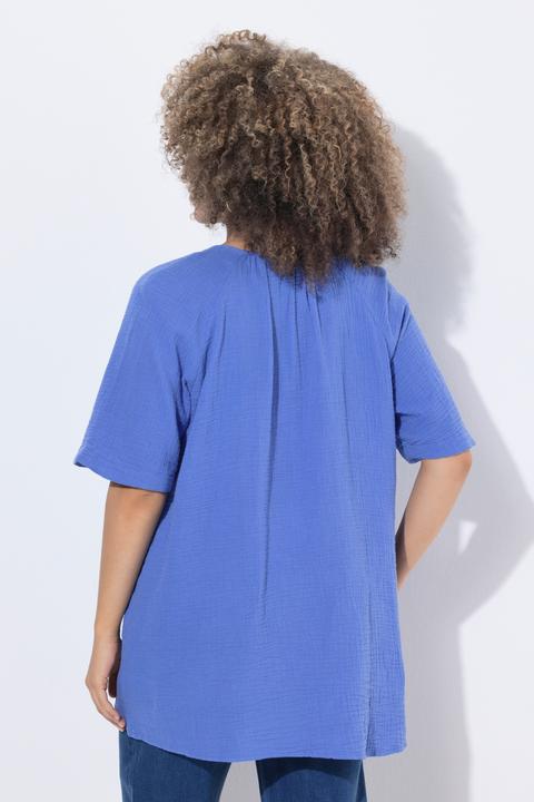 Actual product image Ulla Popken Short Sleeve Split Neck Muslin Blouse (46)