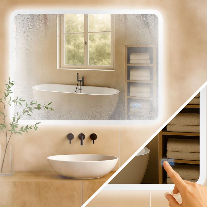 Actual product image CLP Bathroom mirror Jericho Anti-fog LED lighting dimmable 3 light modes (70 x 100 cm)