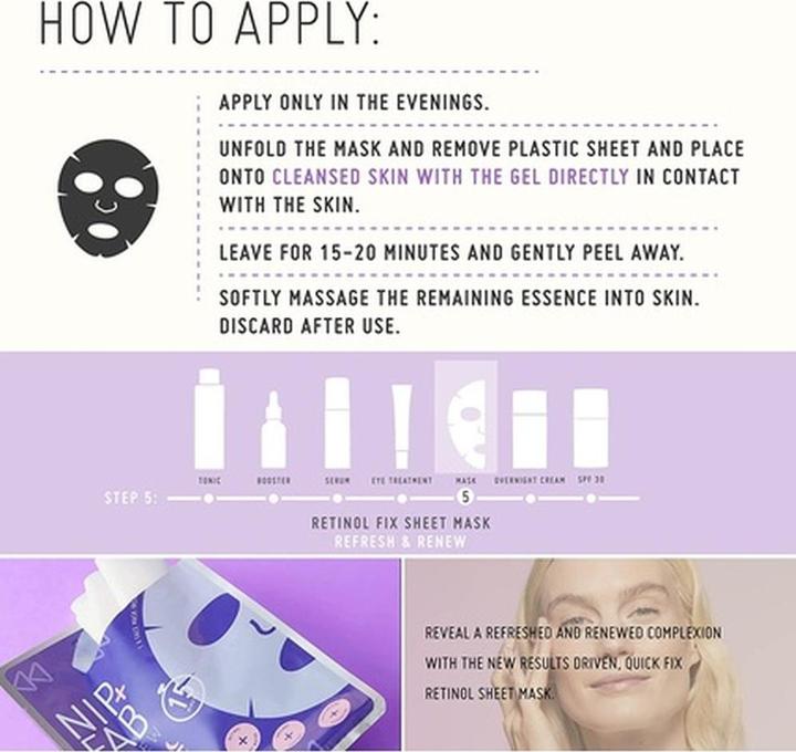 Image du produit Nip + Fab Retinol Fix Sheet Mask for Face with Coconut Water and Edelweiss Flower Extract 24ml (24 ml)