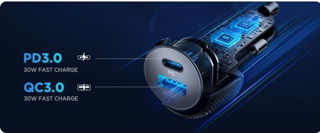 Image du produit Joyroom Chargeur de voiture multi-couleurs avec USB-A+USB-C 60W - Noir