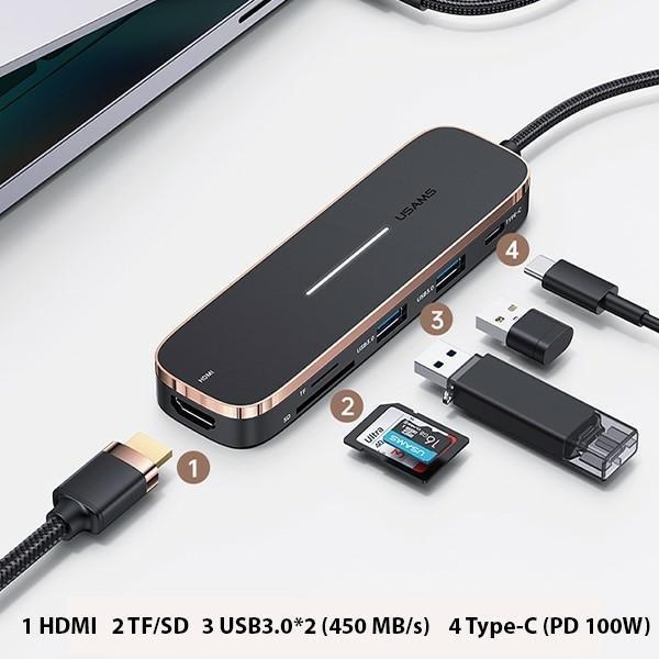 Actual product image Usams SJ575HUB01 (USB-C, 6 ports)