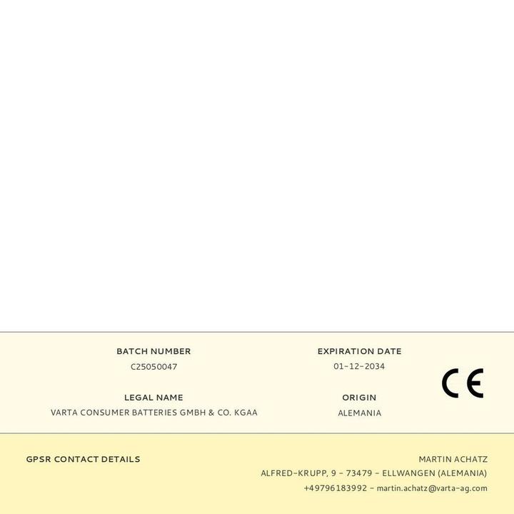 Voedingswaarden en ingrediënten Varta Longlife Max Power C 2er Bli (2 Pcs., C, R14, 7800 mAh)