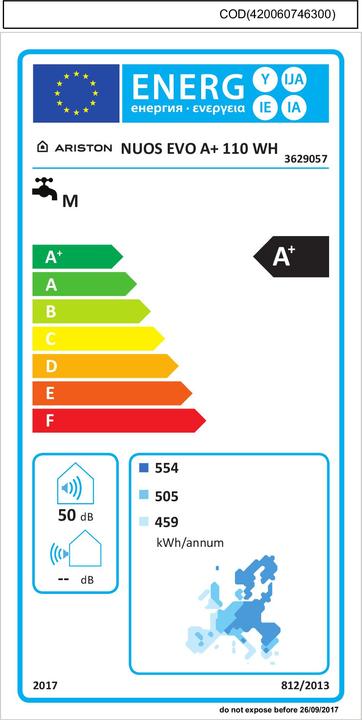Energie-Label Ariston Nuos Evo A+ 100 Vertikales Kessel-Kombinationssystem Weiss