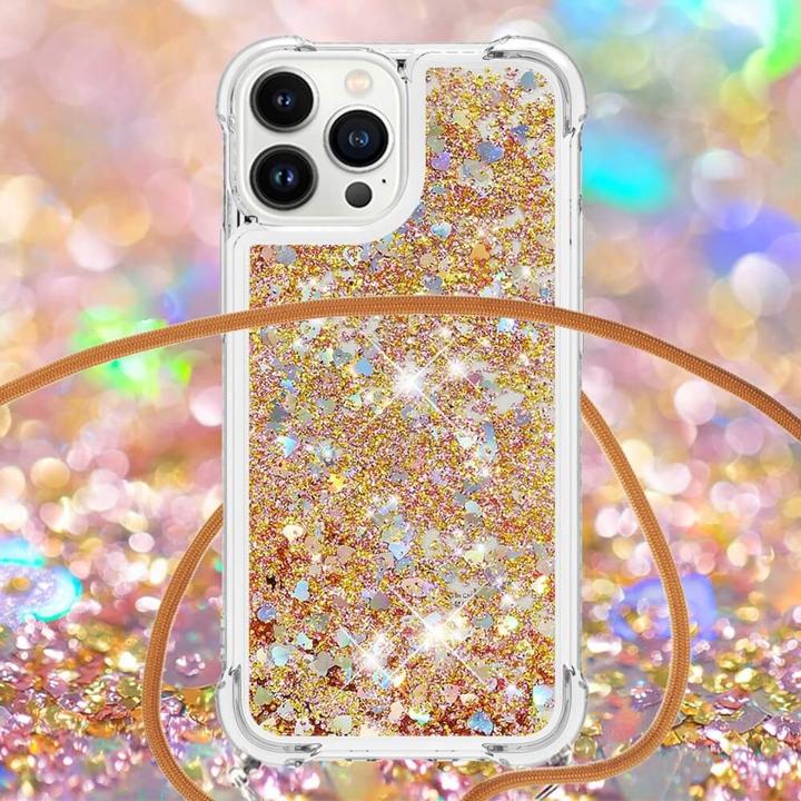 Produktbild Cover-Discount iPhone 15 Pro Max - Glitzer Hülle mit Umhängeband gold (Apple iPhone 15 Pro Max)