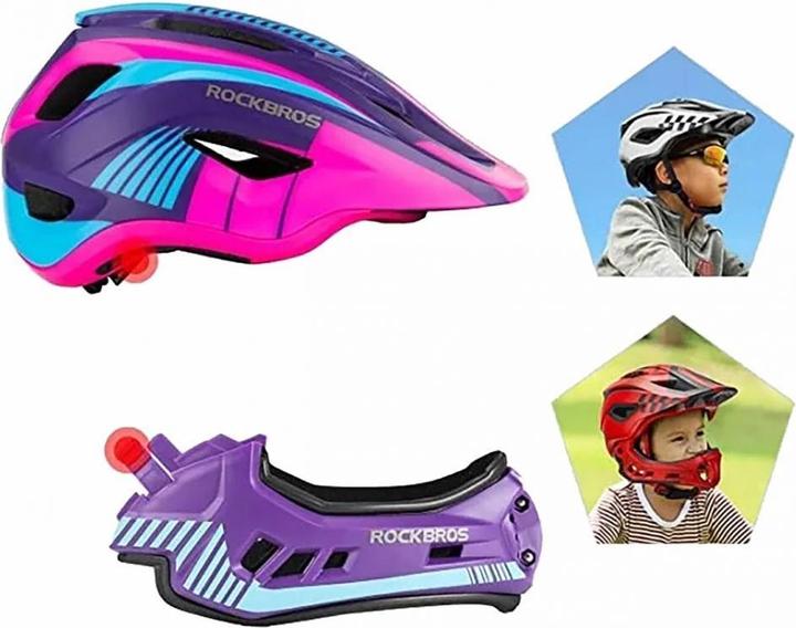 Immagine prodotto Rockbros TT-32SBPP-M casco da bicicletta per bambini con mentoniera rimovibile, taglia M - rosa-viola (53 - 58 cm)
