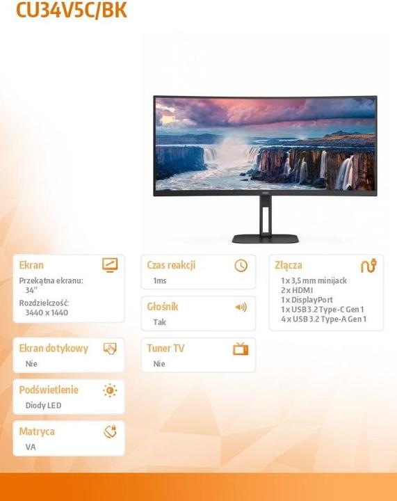Productafbeelding AOC CU34V5C (34", 3440x1440,UWQHD) (3440 x 1440 pixels, 34")