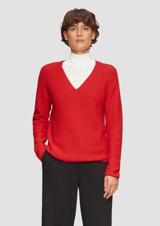 Actual product image S.Oliver Strickpullover Gerippter Strickpullover aus Baumwollmix mit V-Ausschnitt (34)