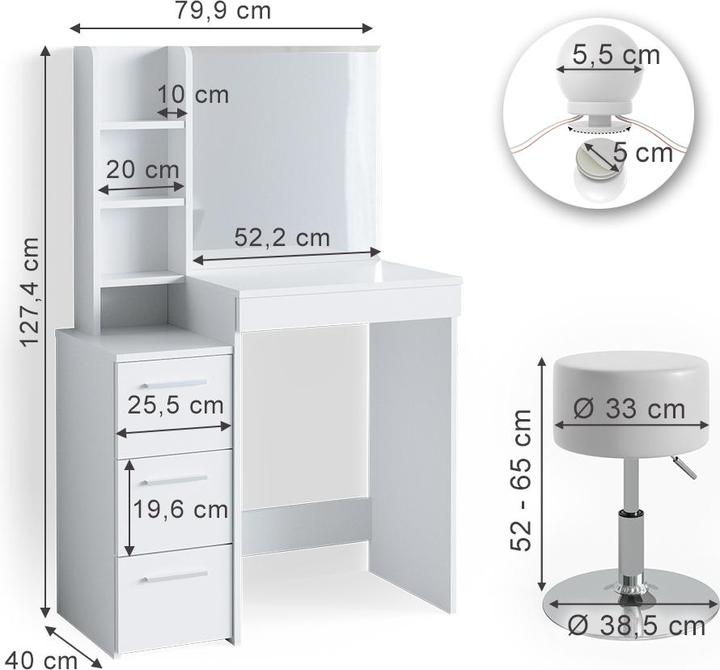 Immagine prodotto Vicco Meryl con illuminazione LED e sgabello (80 x 40 x 127 cm)