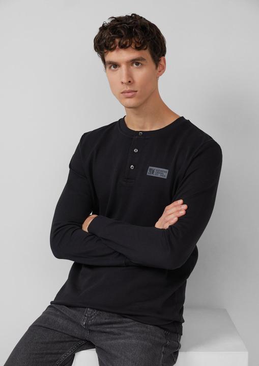 Produktbild s.Oliver T-Shirt Geripptes Henley-Shirt mit Label-Patch (S)