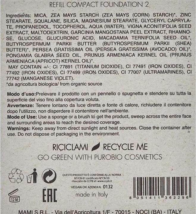 Nutritional values and ingredients Puro Bio Compact Foundation Refill No. 02 (No. 02)