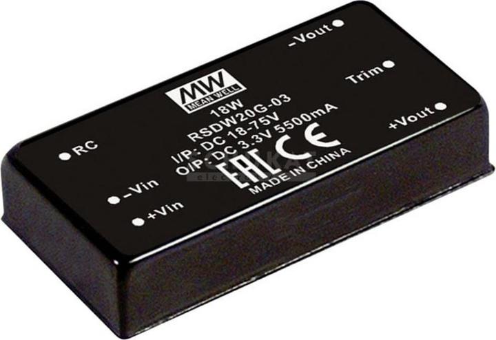 Actual product image MeanWell DC/DC converter modules RSDW20 series DIP/DIL x1 Case Single Output 1 Railway