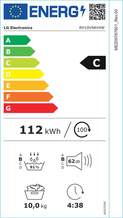 Energy Label LG RH10V9AV4W Tumble dryer (10 kg, Left)