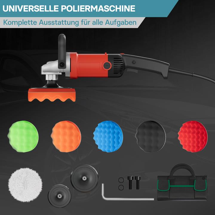 Produktbild Wiltec Poliermaschine Schleifmaschine 1200W bis 3000U/min 6-stufig mit Tasche (Exzenterpolierer, 1200 W)