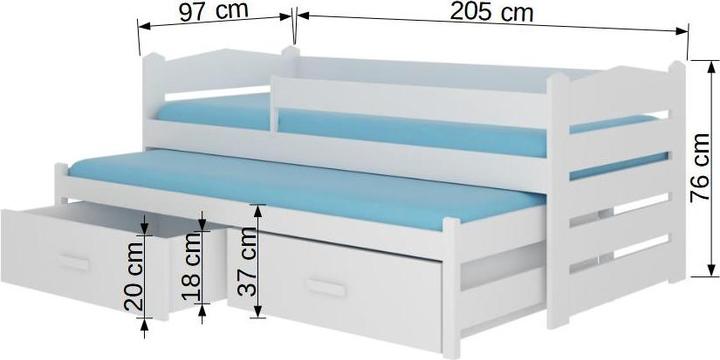Produktbild ADRK Furniture Doppelbett mit Geländer und Matratzen TIARRO 200x90 (90 x 200 cm)