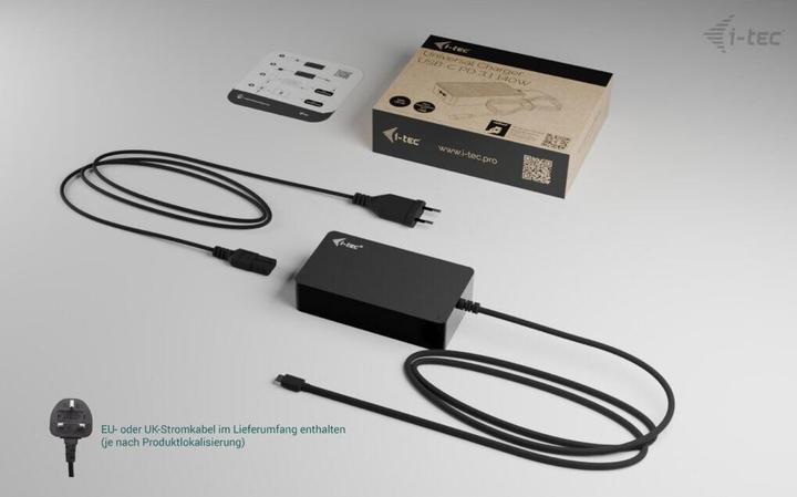 Actual product image i-tec Universal Charger USB-C PD 3.1 140W 1x USB-C port 100W Available voltages 5 V / 9 V / 12 V / 1 (140 W)