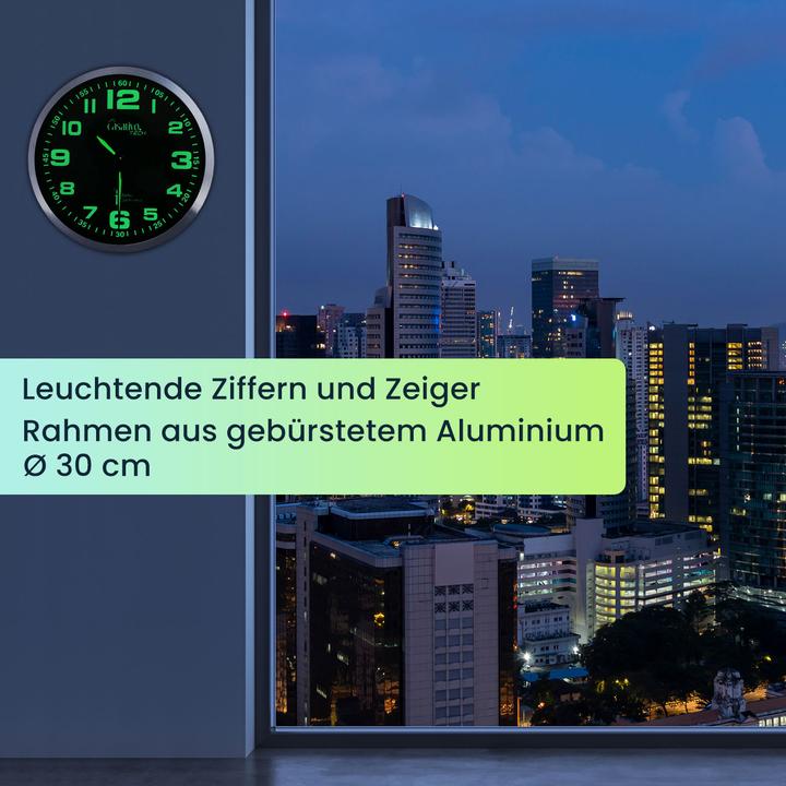 Produktbild Casativo Funk-Wanduhr mit laufruhigem Quarz-Uhrwerk, nachleuchtend, 2er-Set