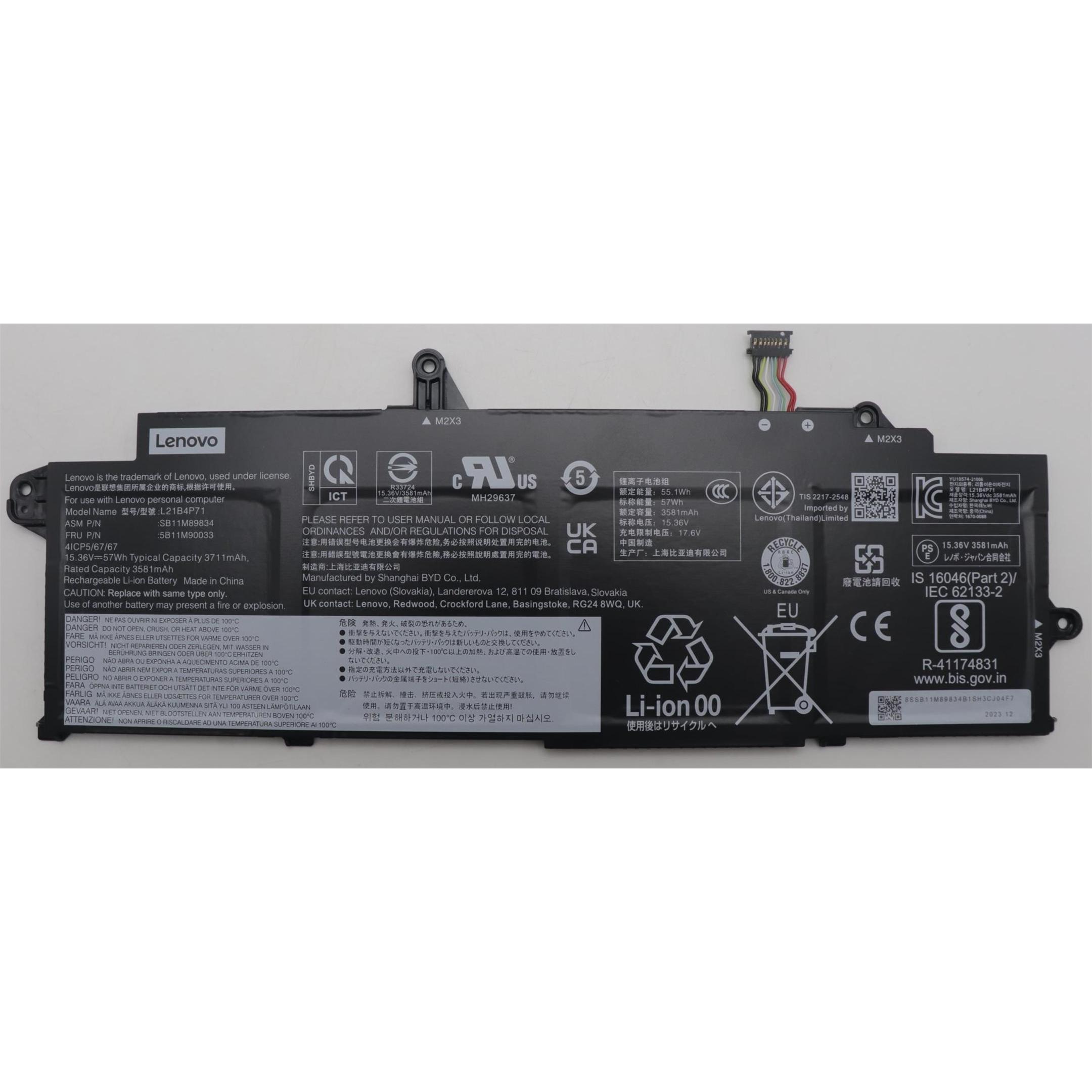 Lenovo BATTERY Internal, 4c 57Wh (4 Zellen, 3711 mAh), Notebook Akku