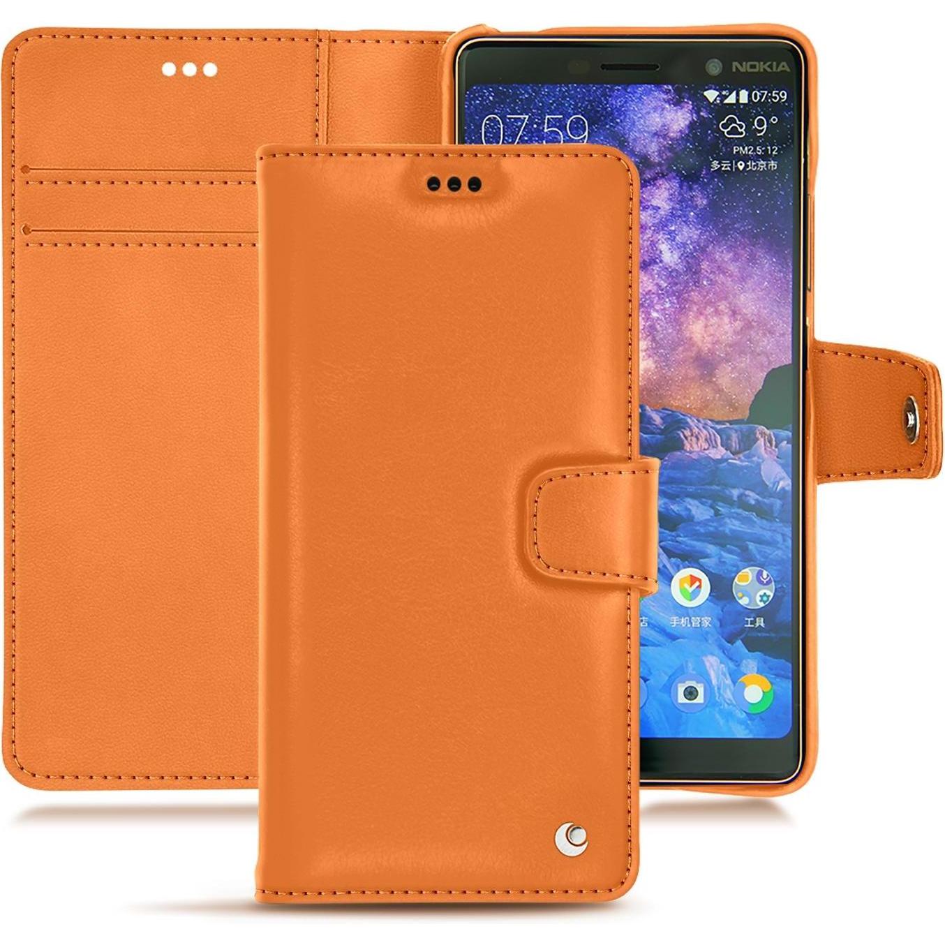 Noreve Lederschutzhülle Wallet (Apple iPhone 7 Plus), Smartphone Hülle, Orange