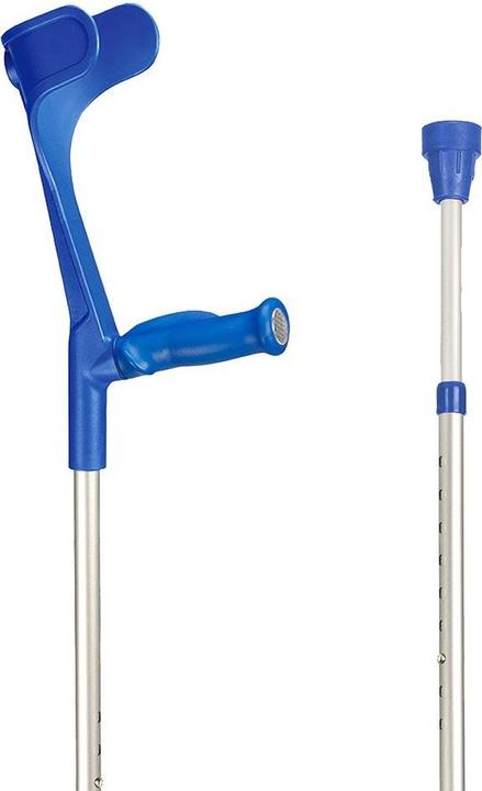 Actual product image Sahag Crutches Anatomical soft grip aluminium blue -140kg Push button 2 reflectors