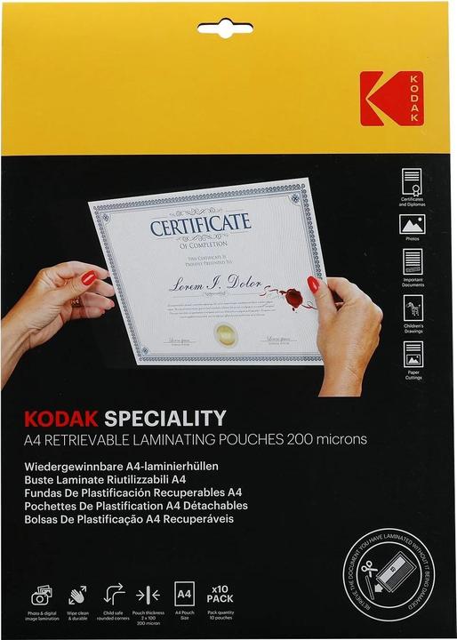 Kodak Pellicola plastificata A4 10 pezzi, 200 micron, lucida (A4, 10 Pezzo/i, 200 µm)