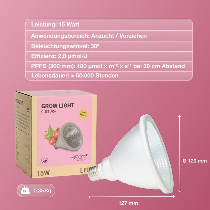 Produktbild Venso E27 Pflanzenlampe "Cultura" 15W 60° (LED, 240 V)