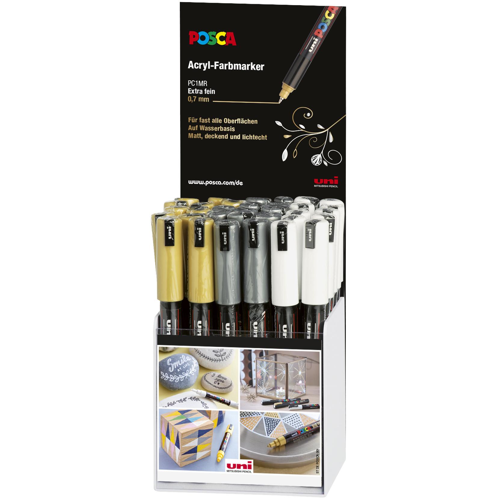 Posca, Marker, Marker UNI PC-1MR Thekendispl. 36x (Silber, Weiss, Gold)