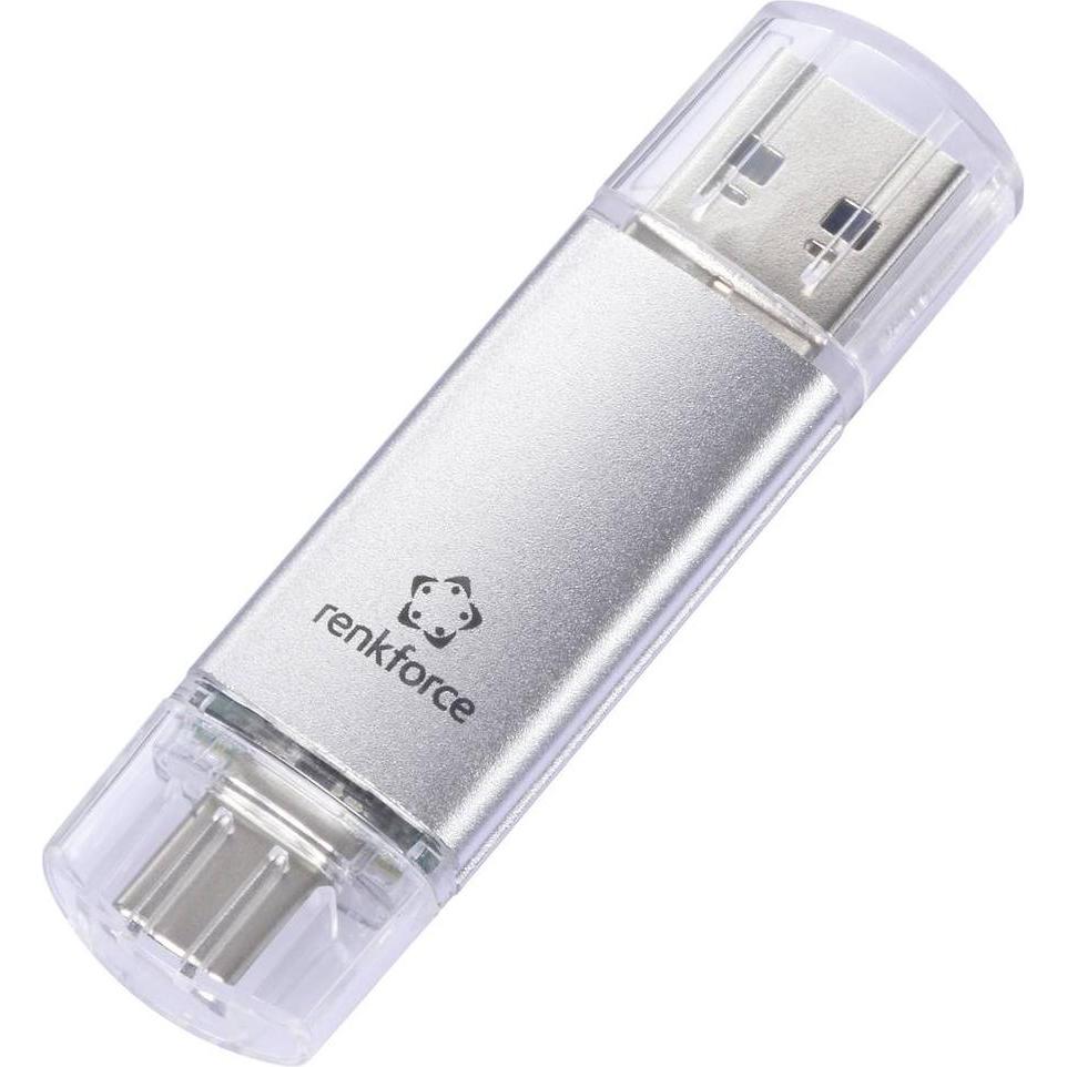 Thumbnail - Renkforce RF-USBOS-230 USB-Stick Retail 64 GB Silber RF-6688140 USB 3.0, USB-C (64 GB, USB 3.0, USB-C), USB Stick, Silbe...