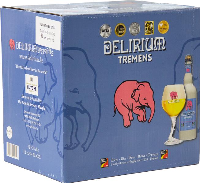 Actual product image Delirium Strong Belgian golden ale popular around the world for its small Pink Elephant. (12 x 75 cl)
