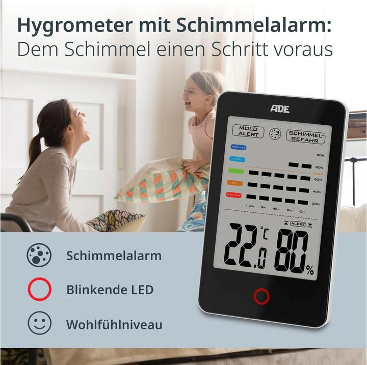 Produktbild ADE Thermo-/Hygrometer digital Schwarz, Funktionen