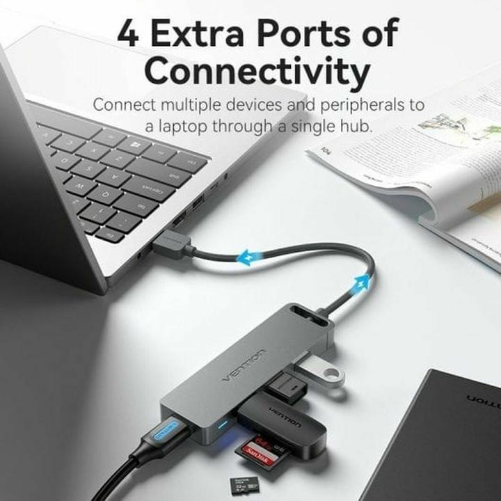 Produktbild Vention USB2.0 to USB2.0 x 4 Hub with Power supply Black 0.15m (USB-C, 4 Ports)
