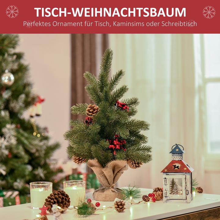 Produktbild Homcom Künstlicher Weihnachtsbaum für den Tisch mit Sockel in Sackleine verpackt