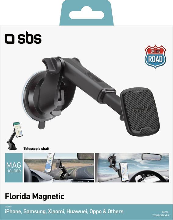 Actual product image SBS Universal car holder with extendable arm, suction cup and magnetic pull. Arm, suction cup and
