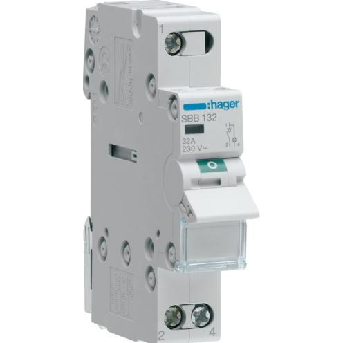 Hager, Lichtschalter + Storenschalter, Bedienfeld Modularer Schalter mit Signallampe, 32A 1P (SBB132)
