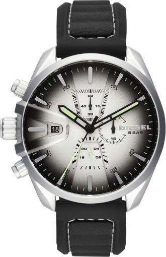 Produktbild Diesel DZ4483 MS9 Chrono Analoge Herren Quarz Uhr Silikon, Edelstahl, Schwarz/Silber (Chronograph, 47 mm)