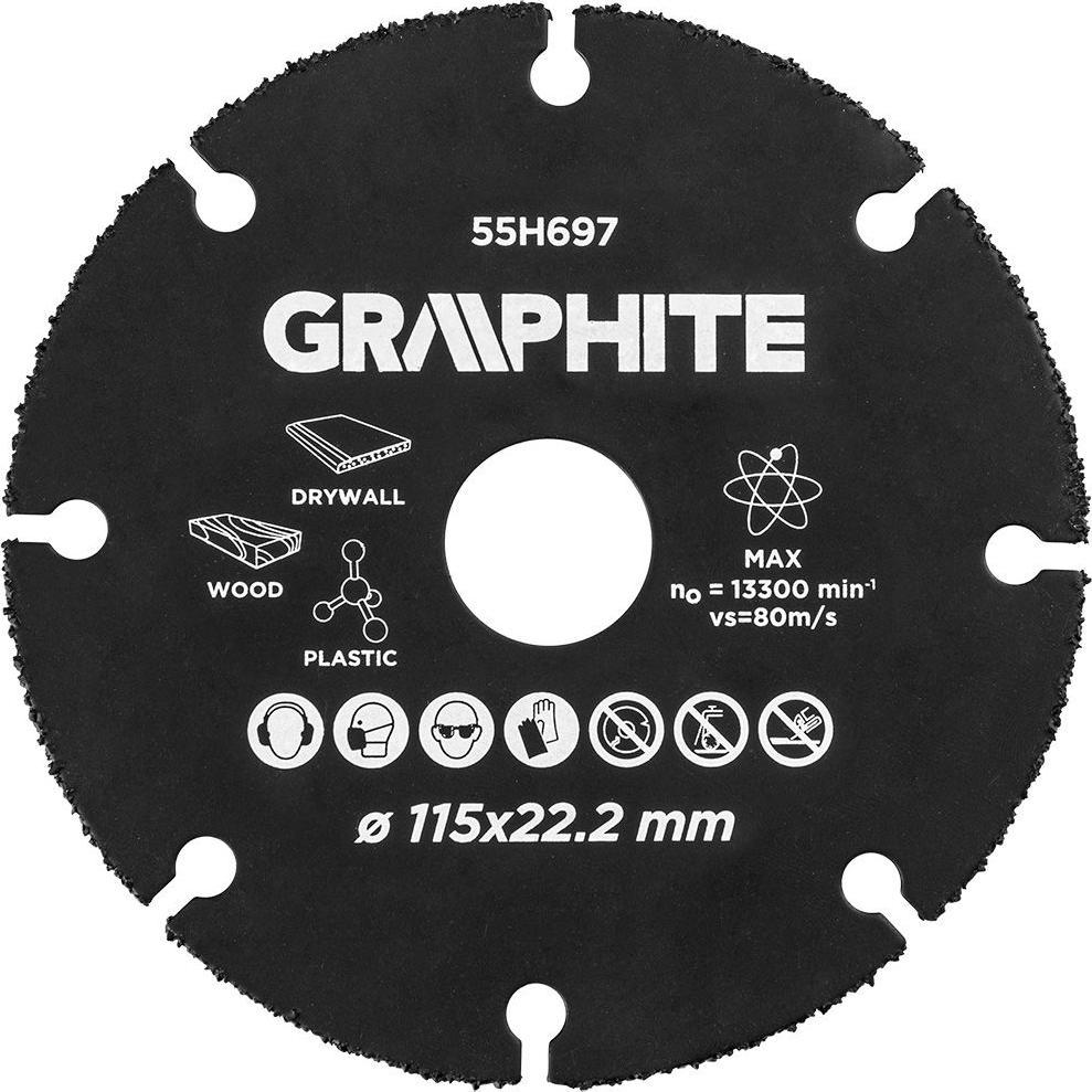 Graphite, Sägeblatt, Grafitinis Hm pjovimo diskas medienai ir plastikui 115 x 22,2 mm 55h697 grafitas