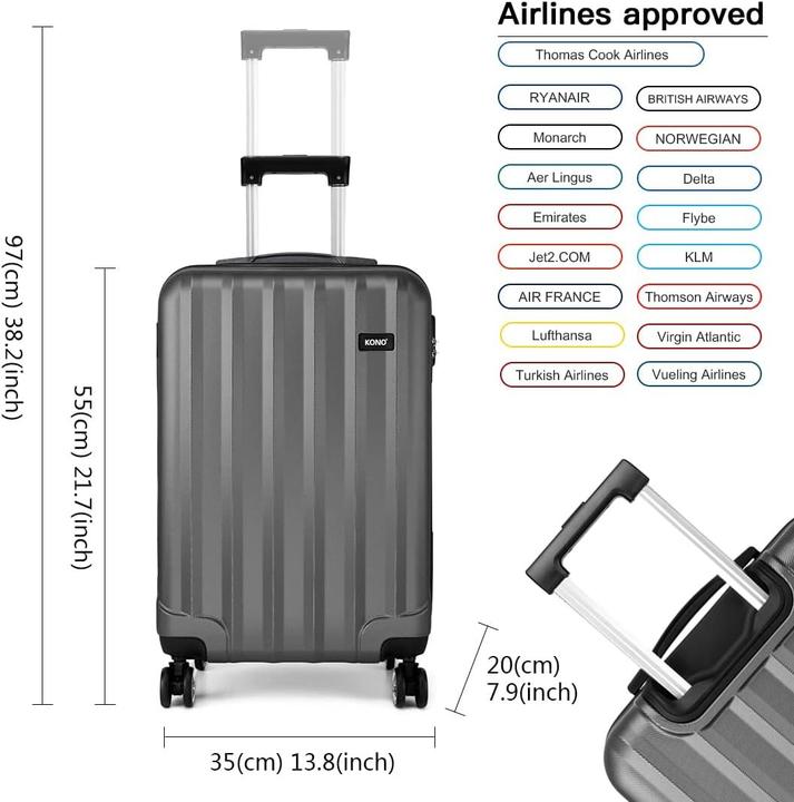 Immagine prodotto Kono Valigia rigida con rotelle spinner 360°, leggera e resistente, set 3 pezzi