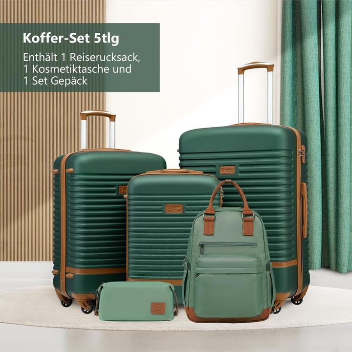 Actual product image Coolife 5-teiliges Hartschalenkoffer-Set mit Reiserucksack & Kulturbeutel (93 l, Hand luggage (up to 50 litres), M (50 - 90l), L (90 - 115l))