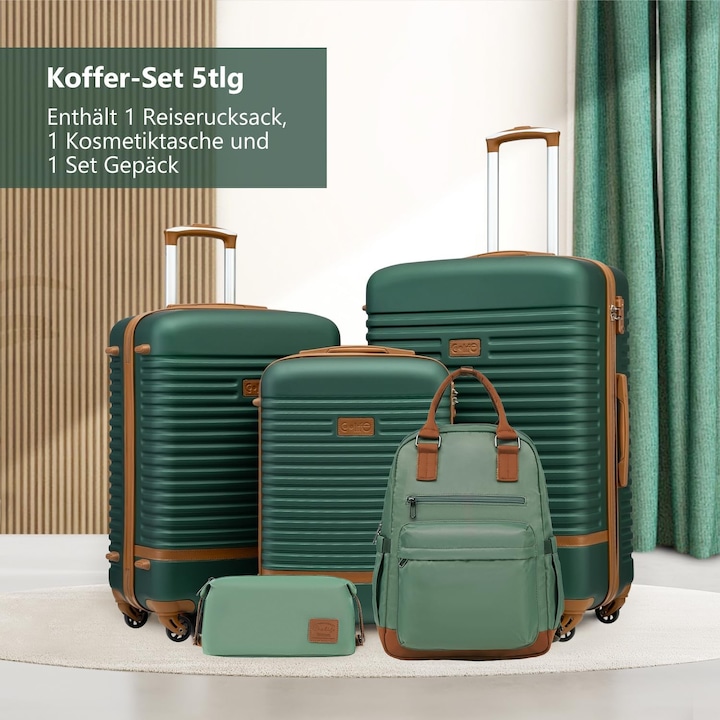 Immagine prodotto Coolife 5-teiliges Hartschalenkoffer-Set mit Reiserucksack & Kulturbeutel (93 l, Bagaglio a mano (fino a 50 litri), M (50 - 90l), L (90 - 115l))