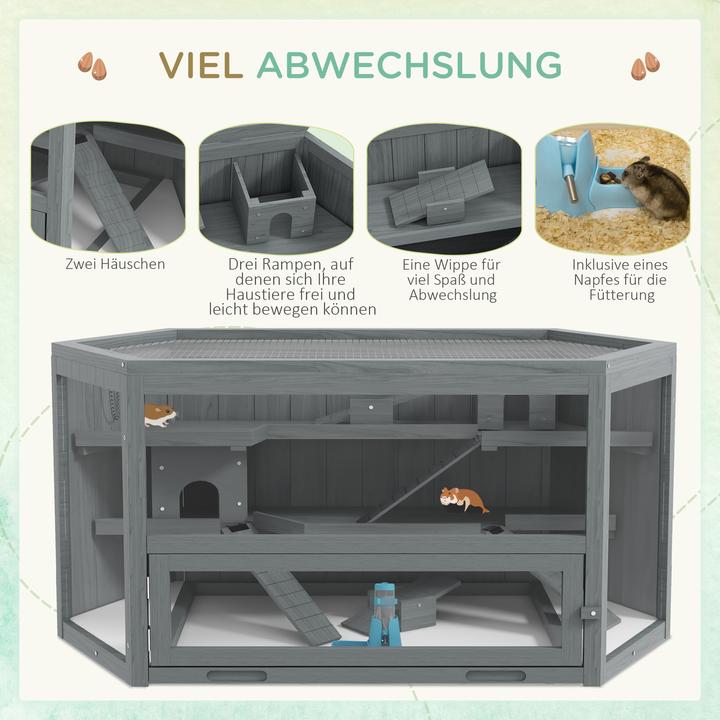 Image du produit PawHut Hamsterkäfig Tannenholz, PS-Plexiglas Grau