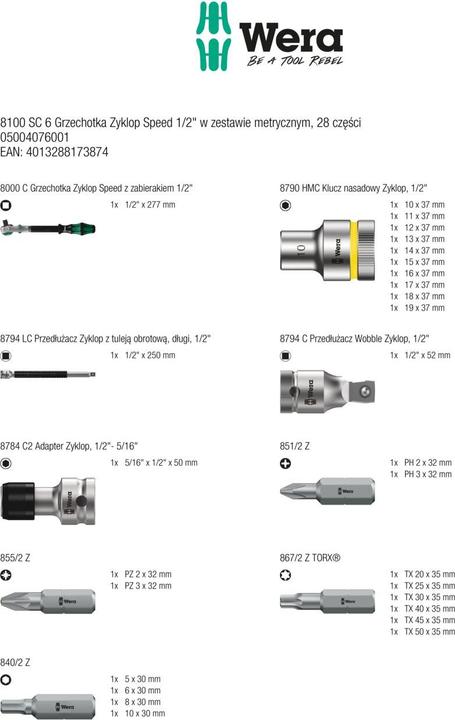 Produktbild Wera 8100 SC 6 Zyklop Speed-Knarrensatz (19 mm, 12 mm, 14 mm, 16 mm, 10  mm, 18 mm, 17 mm, 11 mm, 15 mm, 13 mm)
