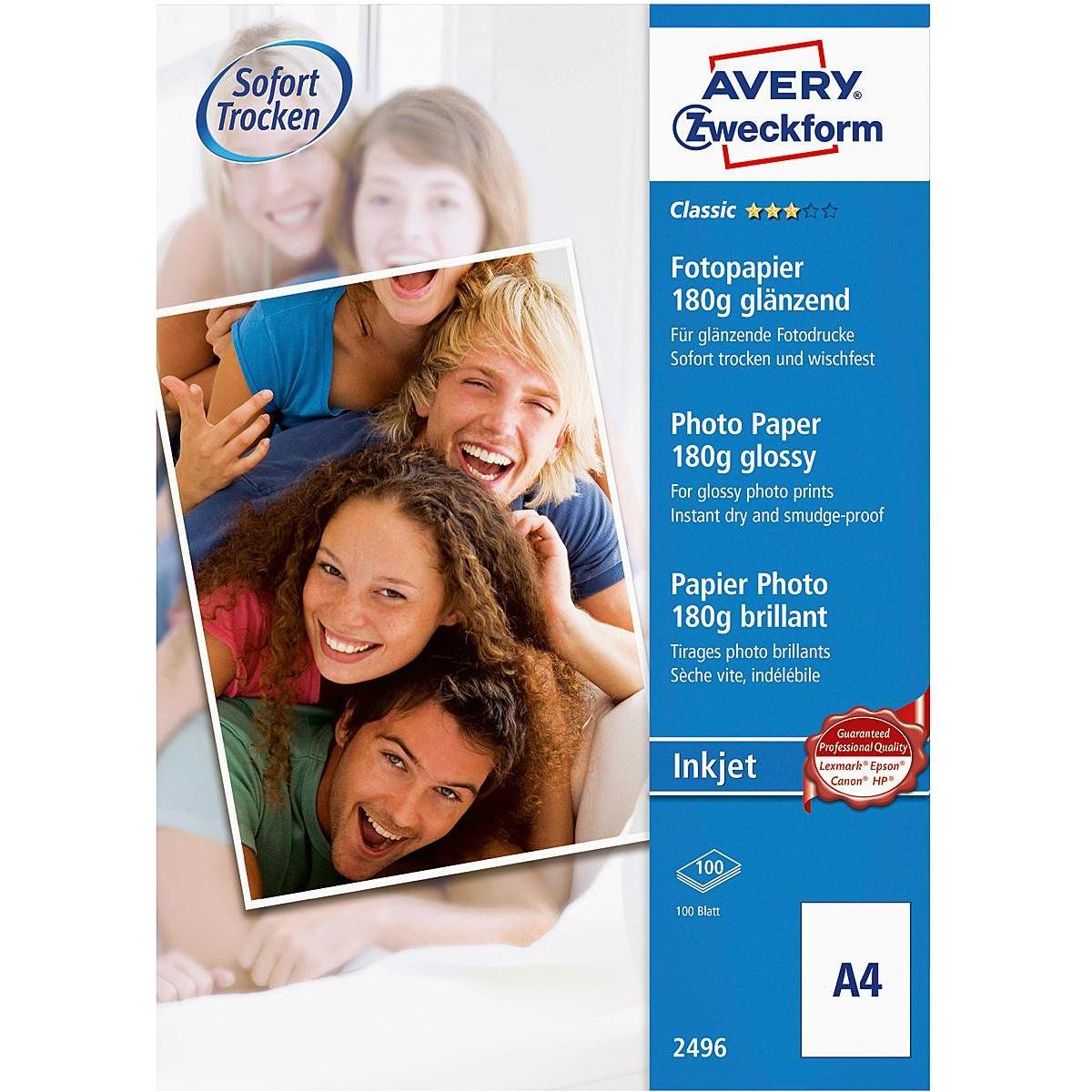 Avery Inkjet (180 g/m², A4, 100 x), Fotopapier, Weiss