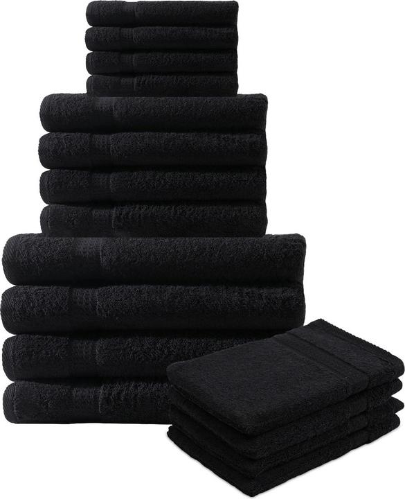 Casativo 16-teiliges Handtuch-Set aus 100% Baumwolle, schwarz (4 x 50 cm, 4 x 70 cm, 4 x 140 cm, 4 x 30 cm)
