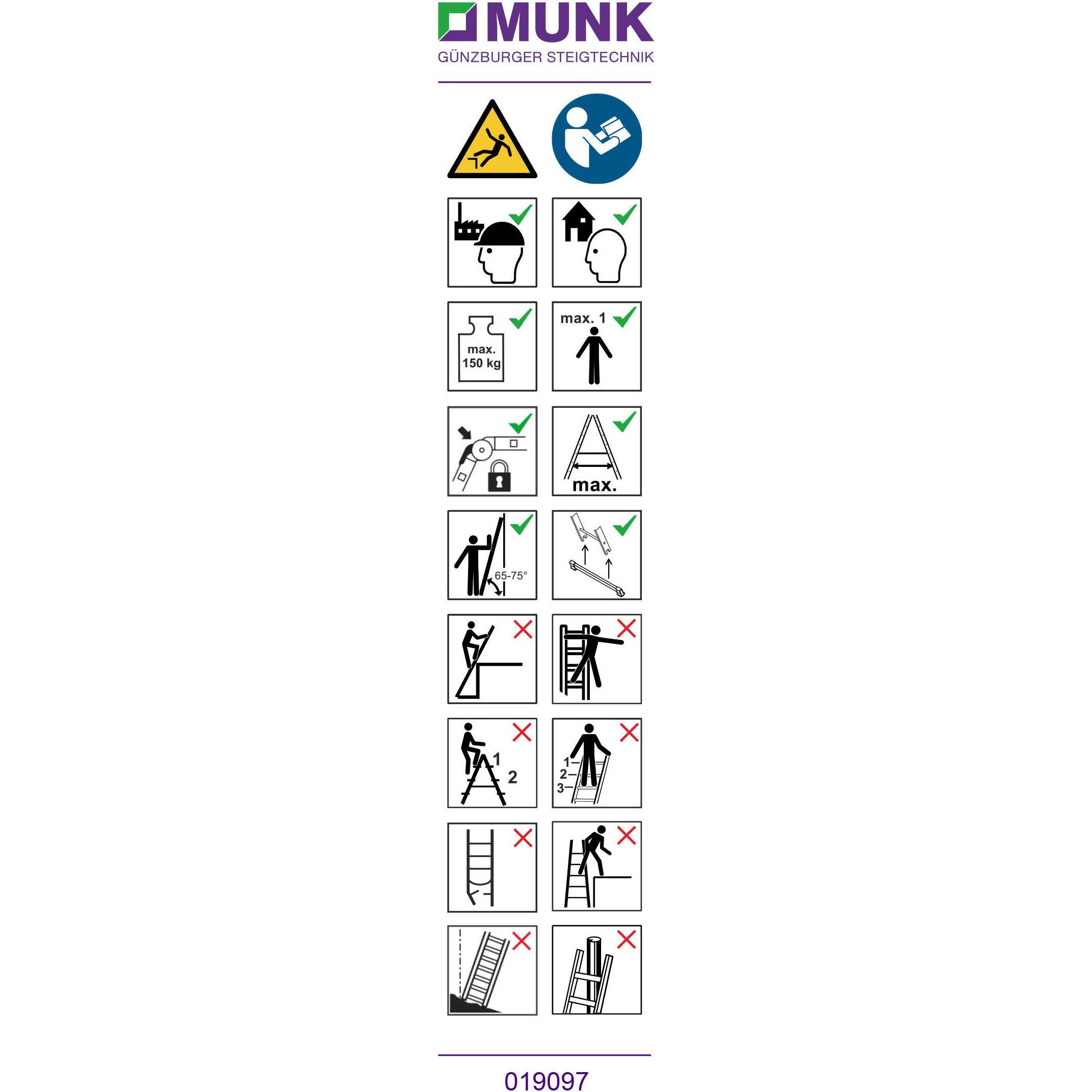 Munk, Scala a pioli, Adesivo informativo per scala telescopica con due traverse Adesivo 19097 (Scala telescopica)
