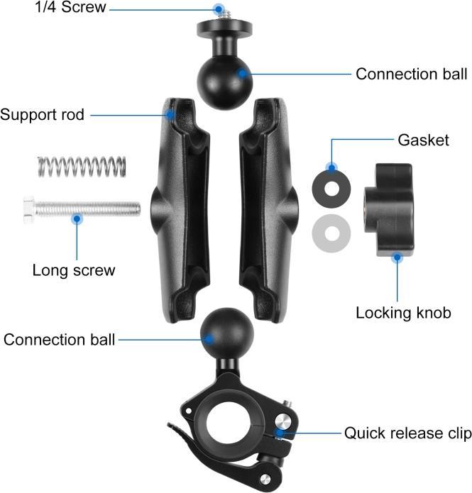 Actual product image Puluz Motorcycle O-Clip Quick Release Clamp Handlebar Mount Holder for GoPro and Other Cameras (Black)