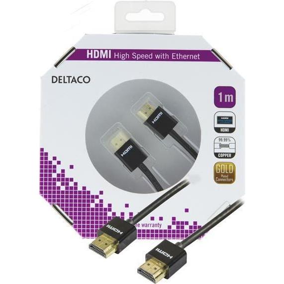 Thumbnail - Deltaco HDMI-1091 HDMI-Kabel 1 m HDMI Typ A (Standard) Schwarz (1 m, HDMI), Video Kabel
