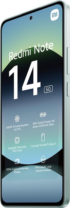 Image du produit Xiaomi Redmi Note 14 5G 6+128GB Vert corail, LDU (128 Go, Coral Green, 6.67", Double SIM, 108 Mpx, 5G)